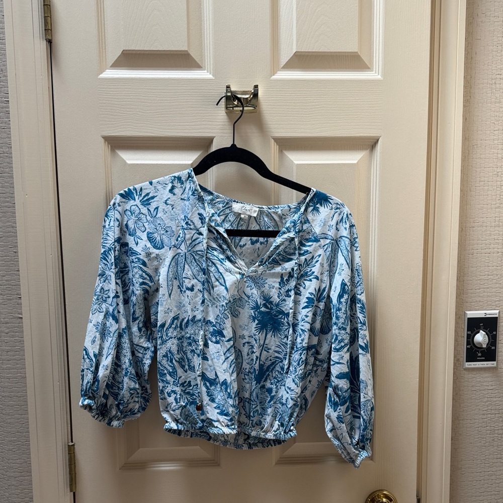 Blue Floral Cotton Top & Maxi Skirt - Size Small